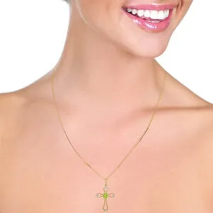 0.57 Carat 14K Solid Yellow Gold Faith Peridot Diamond Necklace