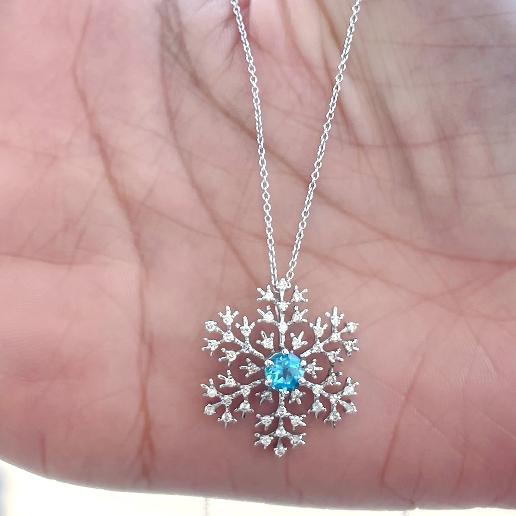 1 CT Swiss Blue Topaz and Diamond Scatter Snowflake Pendant