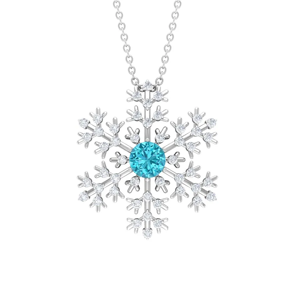 1 CT Swiss Blue Topaz and Diamond Scatter Snowflake Pendant