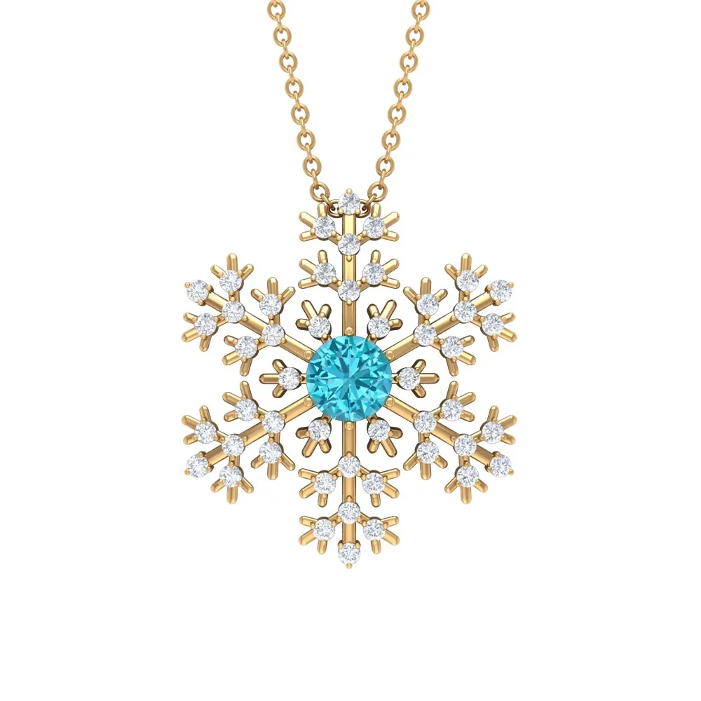 1 CT Swiss Blue Topaz and Diamond Scatter Snowflake Pendant