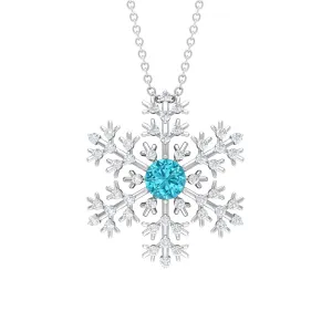1 CT Swiss Blue Topaz and Diamond Scatter Snowflake Pendant