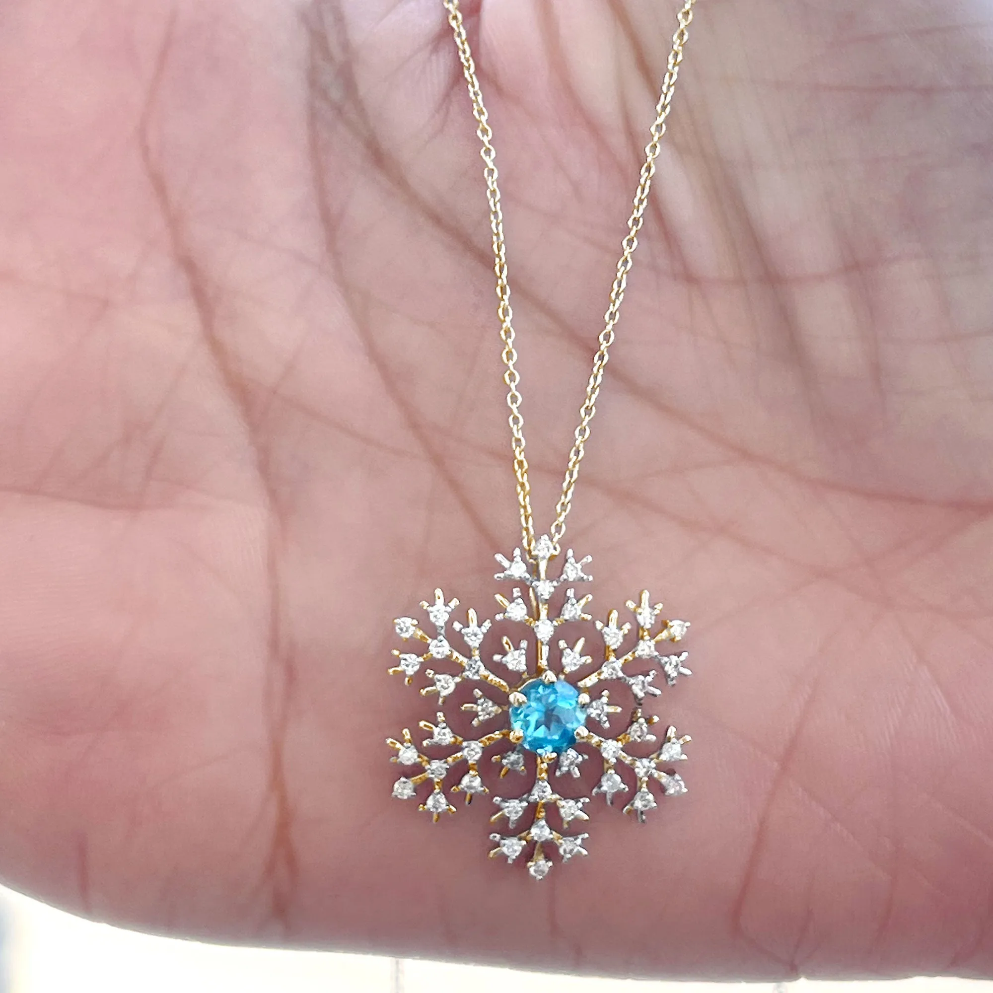 1 CT Swiss Blue Topaz and Diamond Scatter Snowflake Pendant