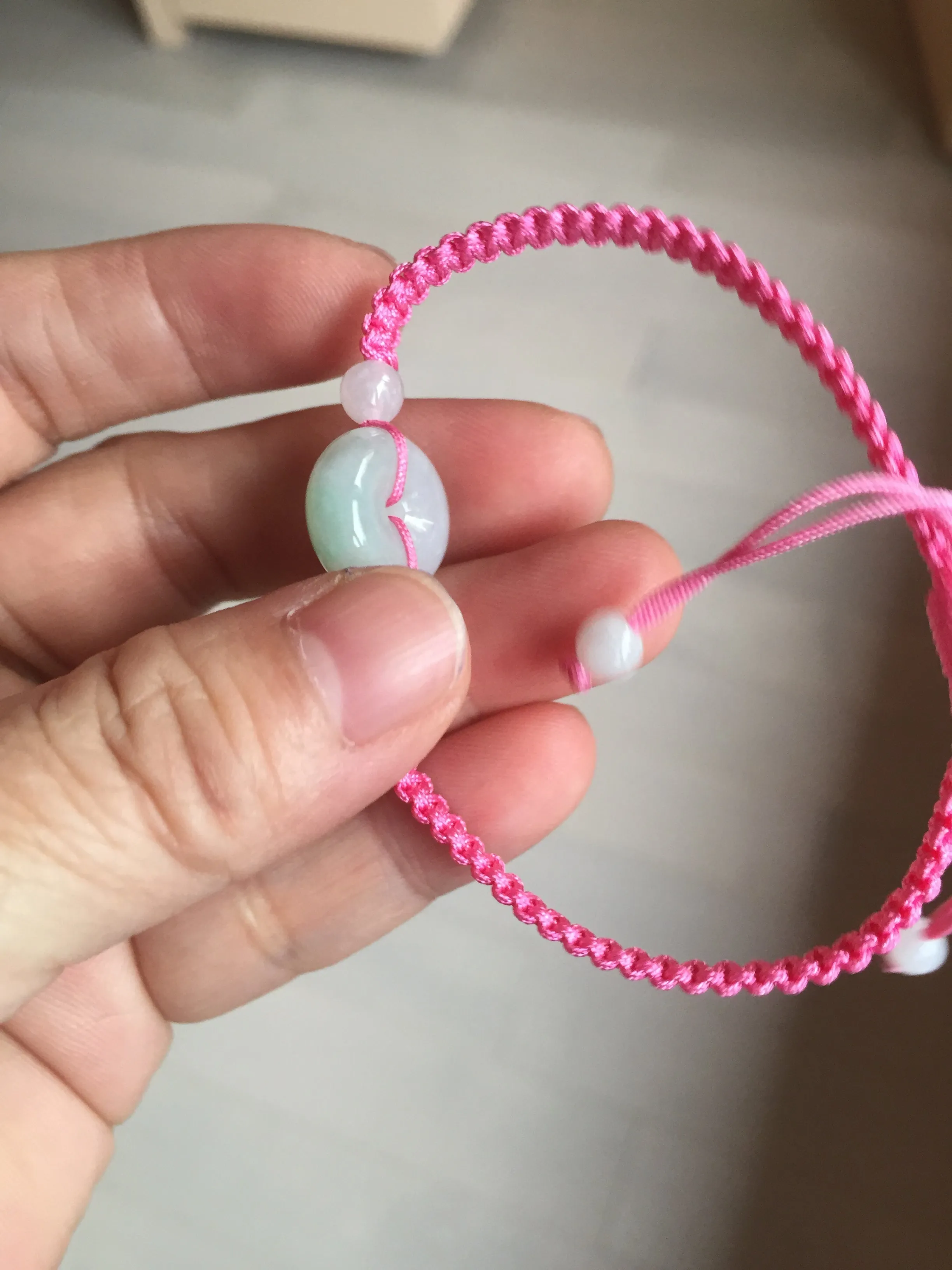 100% natural type A green white Safety Guardian Button donut jadeite jade thread woven bracelets BQ40