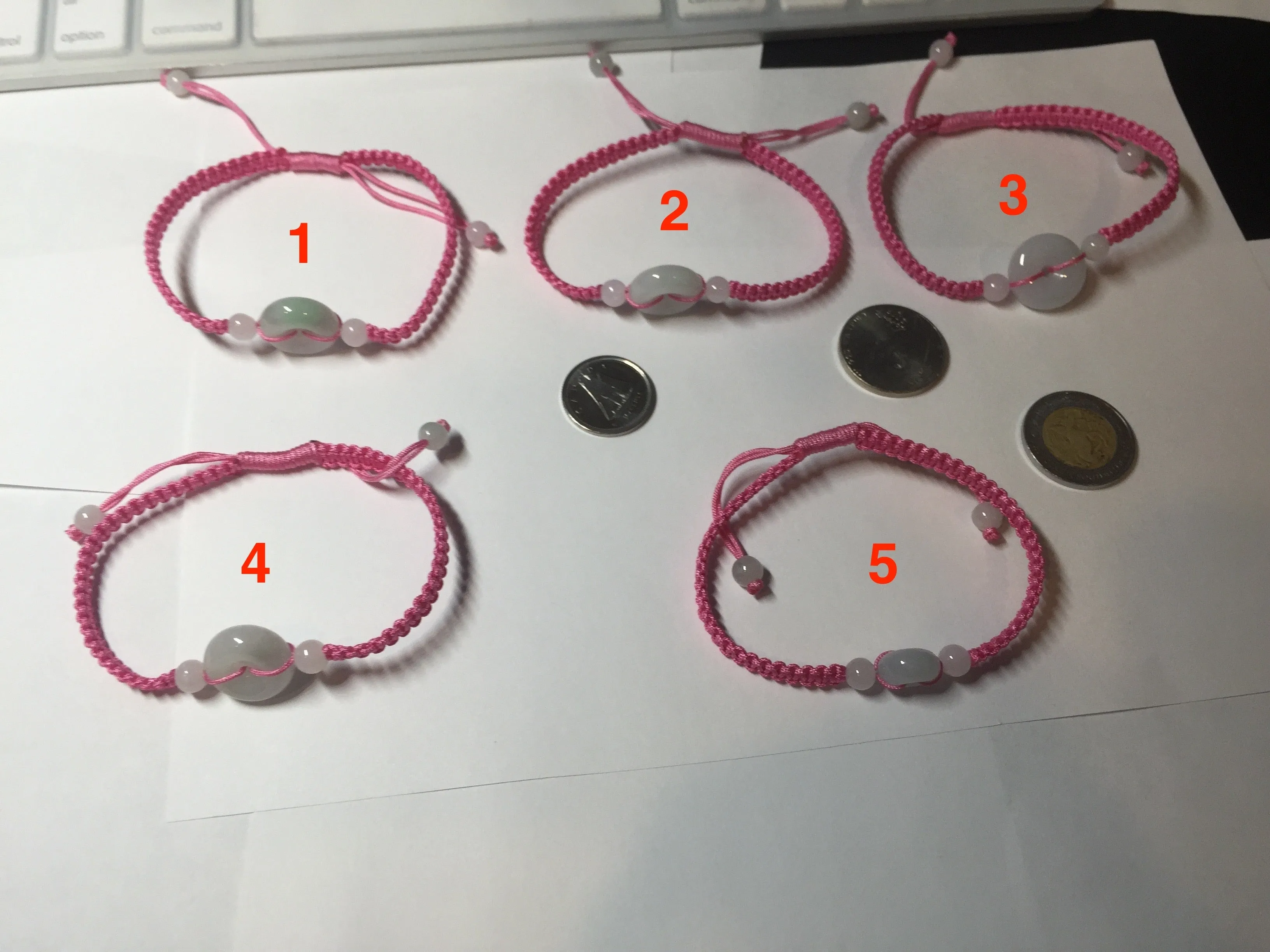 100% natural type A green white Safety Guardian Button donut jadeite jade thread woven bracelets BQ40