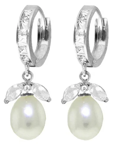 10.3 Carat 14K Solid Yellow Gold Majorca White Topaz Pearl Earrings