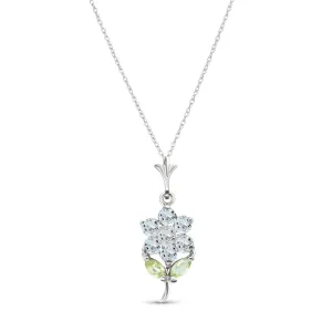1.06 Carat 14K Solid White Gold Flower Necklace Aquamarine Peridot
