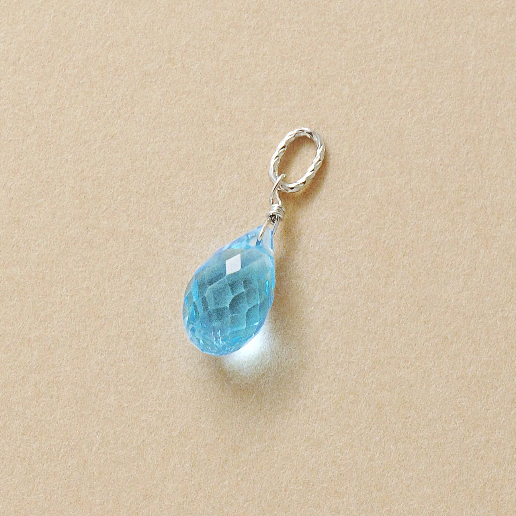 10K Blue Topaz Necklace Charm (White Gold)
