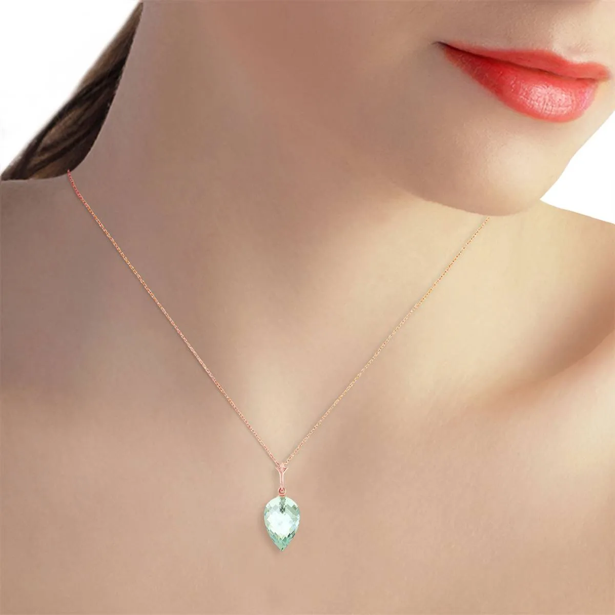 11.25 Carat 14K Solid Rose Gold Necklace Pointy Briolette Drop Blue Topaz