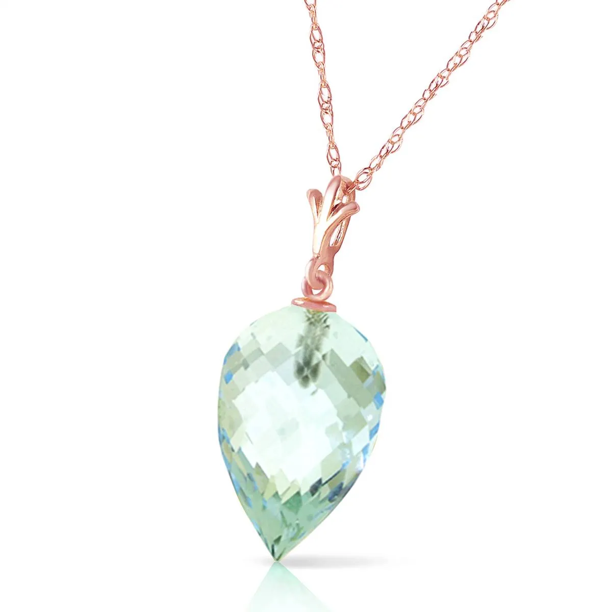 11.25 Carat 14K Solid Rose Gold Necklace Pointy Briolette Drop Blue Topaz