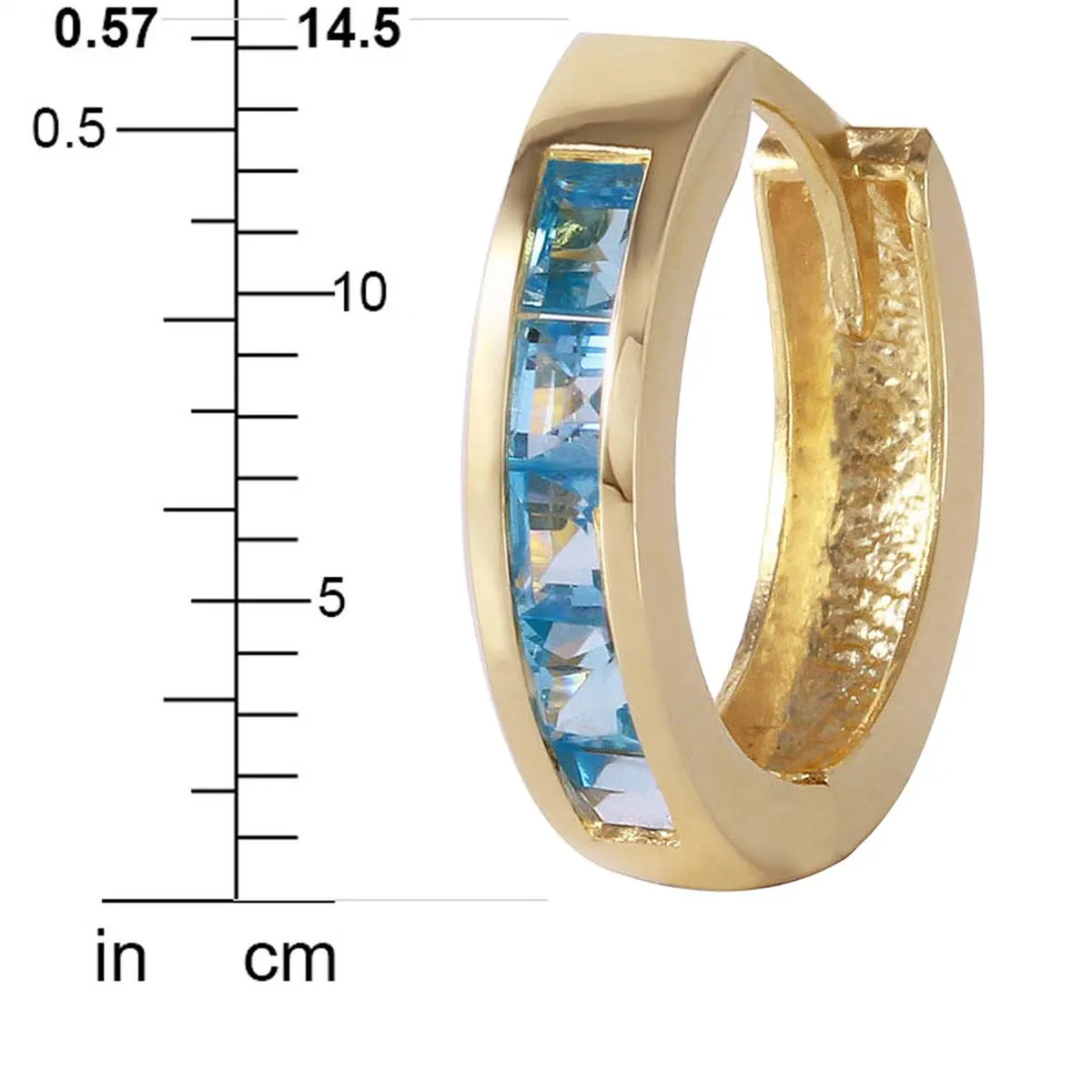 1.2 Carat 14K Solid Yellow Gold Hoop Huggie Earrings Blue Topaz
