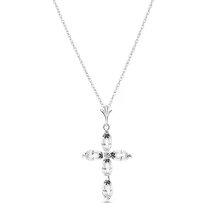 1.23 Carat 14K Solid White Gold Necklace Natural Diamond White Topaz