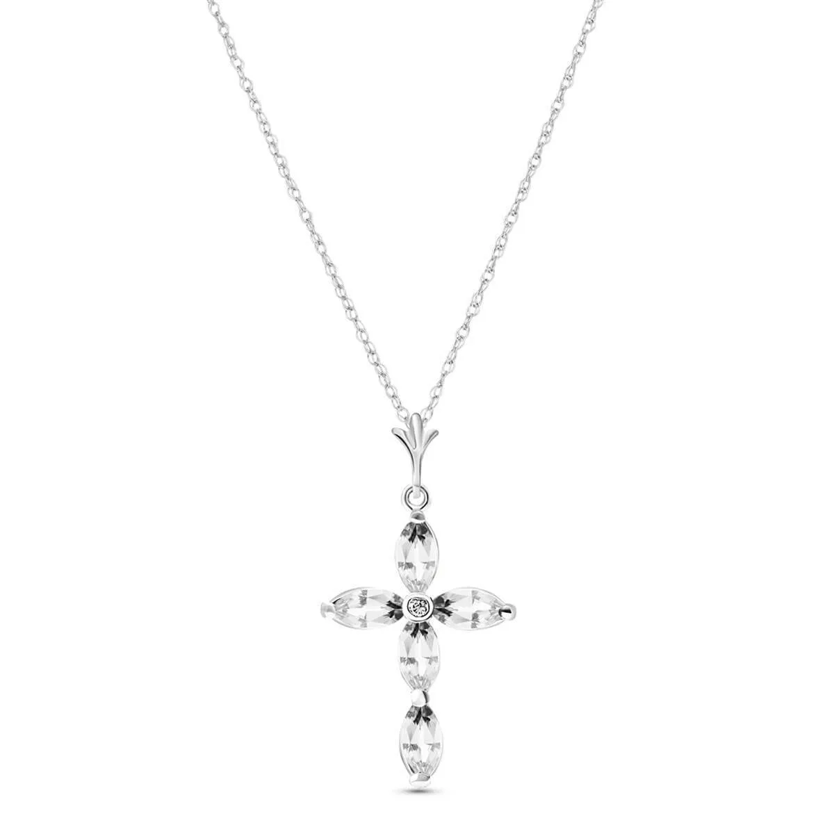 1.23 Carat 14K Solid White Gold Necklace Natural Diamond White Topaz