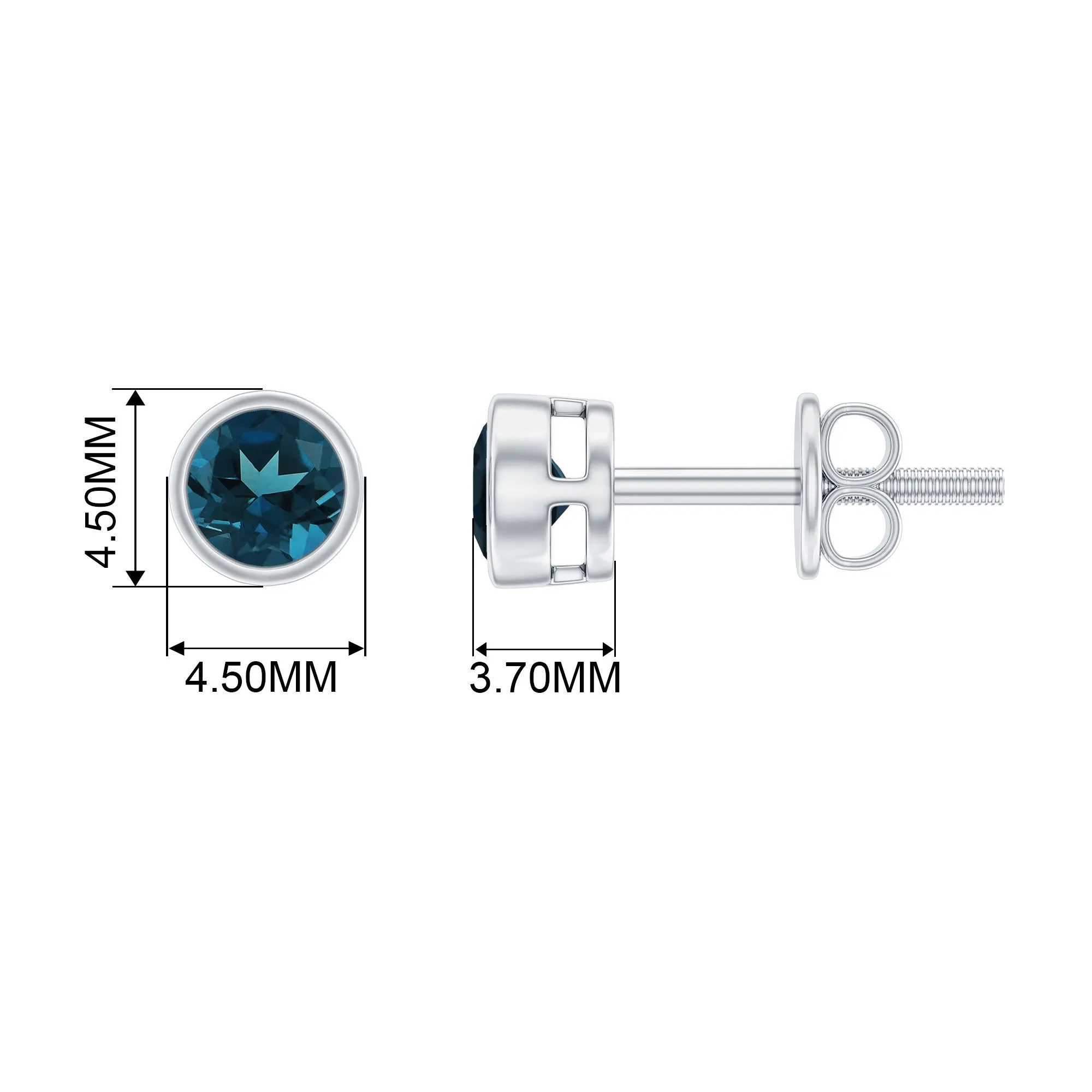 1.25 CT Bezel Set Round London Blue Topaz Solitaire Stud Earrings