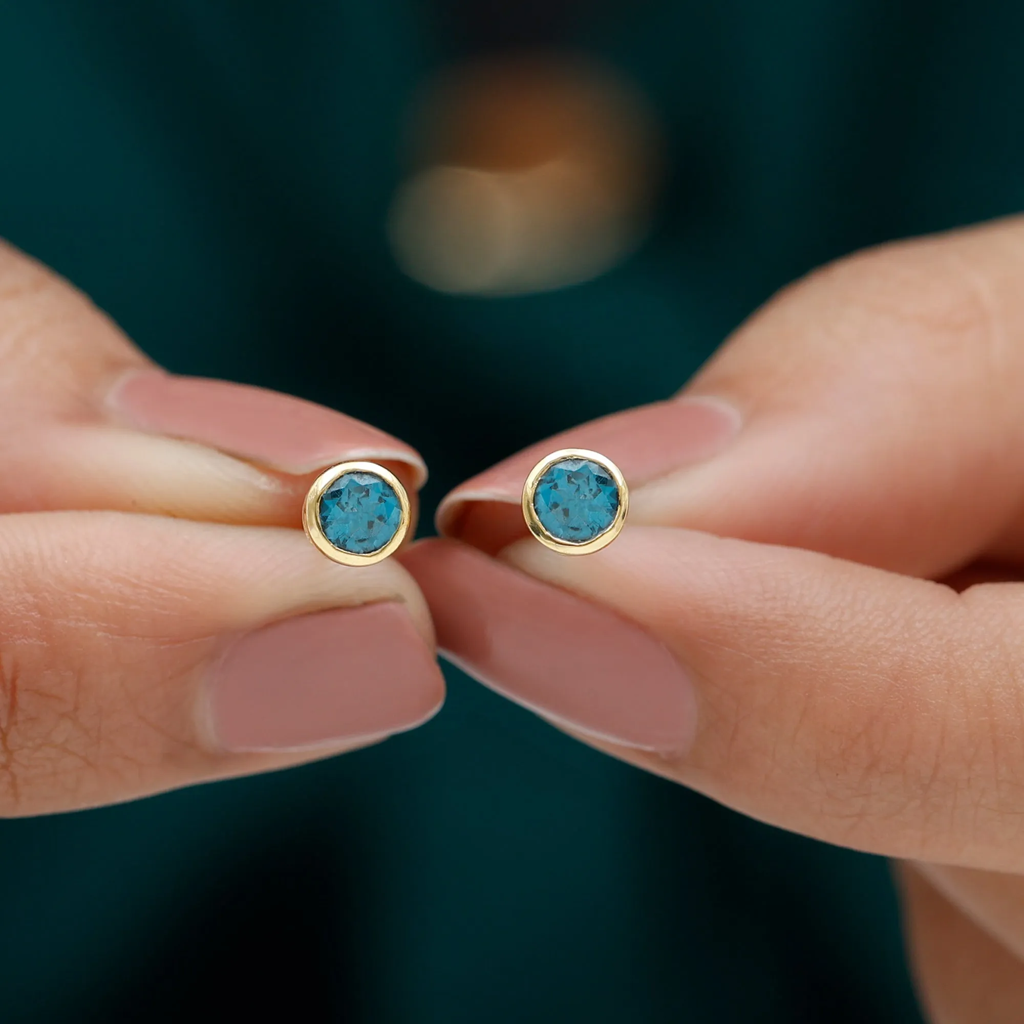 1.25 CT Bezel Set Round London Blue Topaz Solitaire Stud Earrings