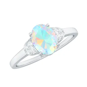 1.25 CT Oval Cut Ethiopian Opal Engagement Ring with Moissanite Collar