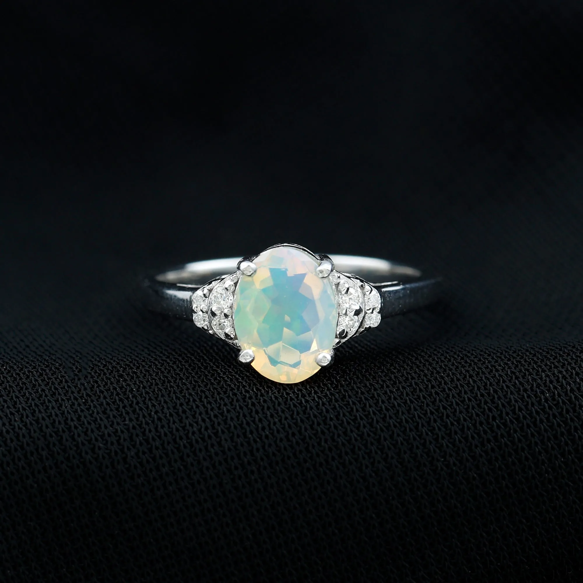 1.25 CT Oval Cut Ethiopian Opal Engagement Ring with Moissanite Collar