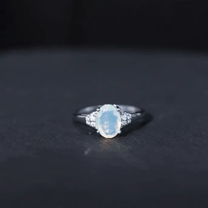 1.25 CT Oval Cut Ethiopian Opal Engagement Ring with Moissanite Collar