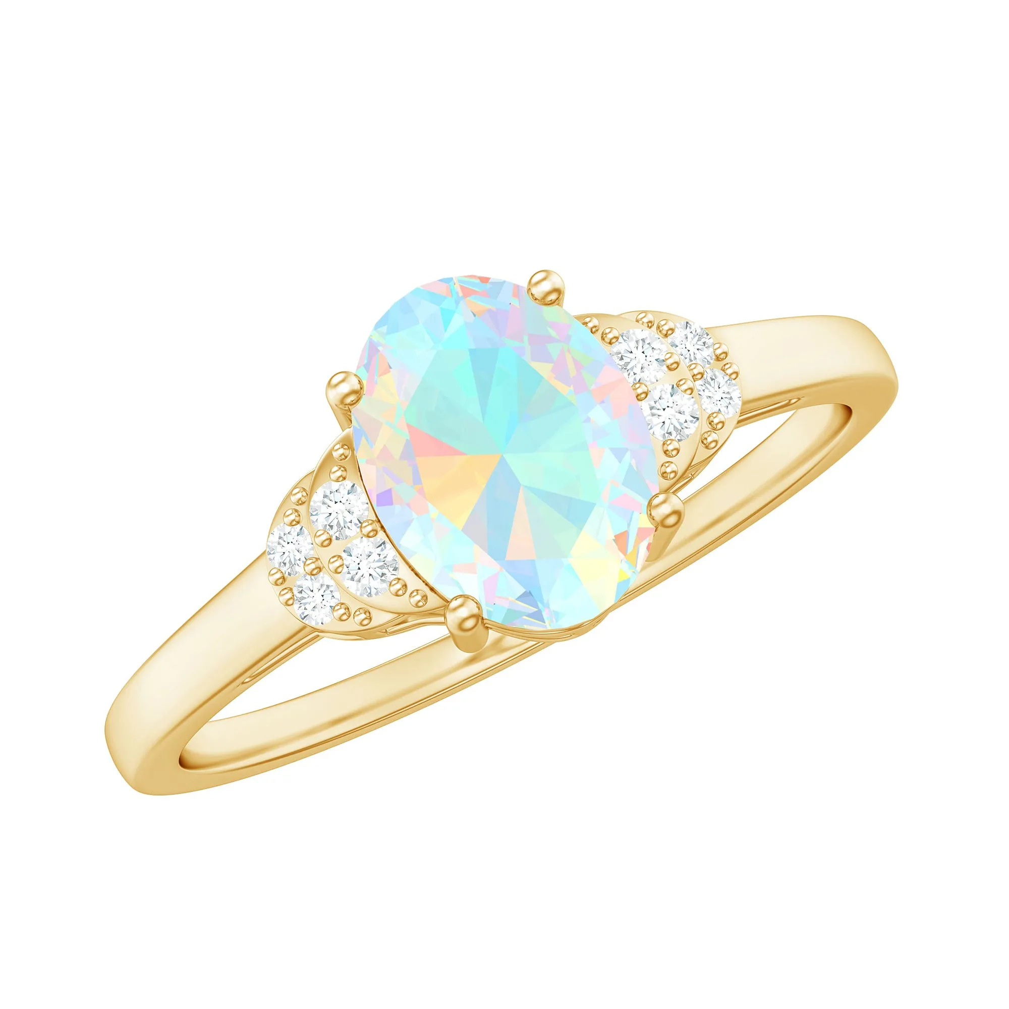 1.25 CT Oval Cut Ethiopian Opal Engagement Ring with Moissanite Collar