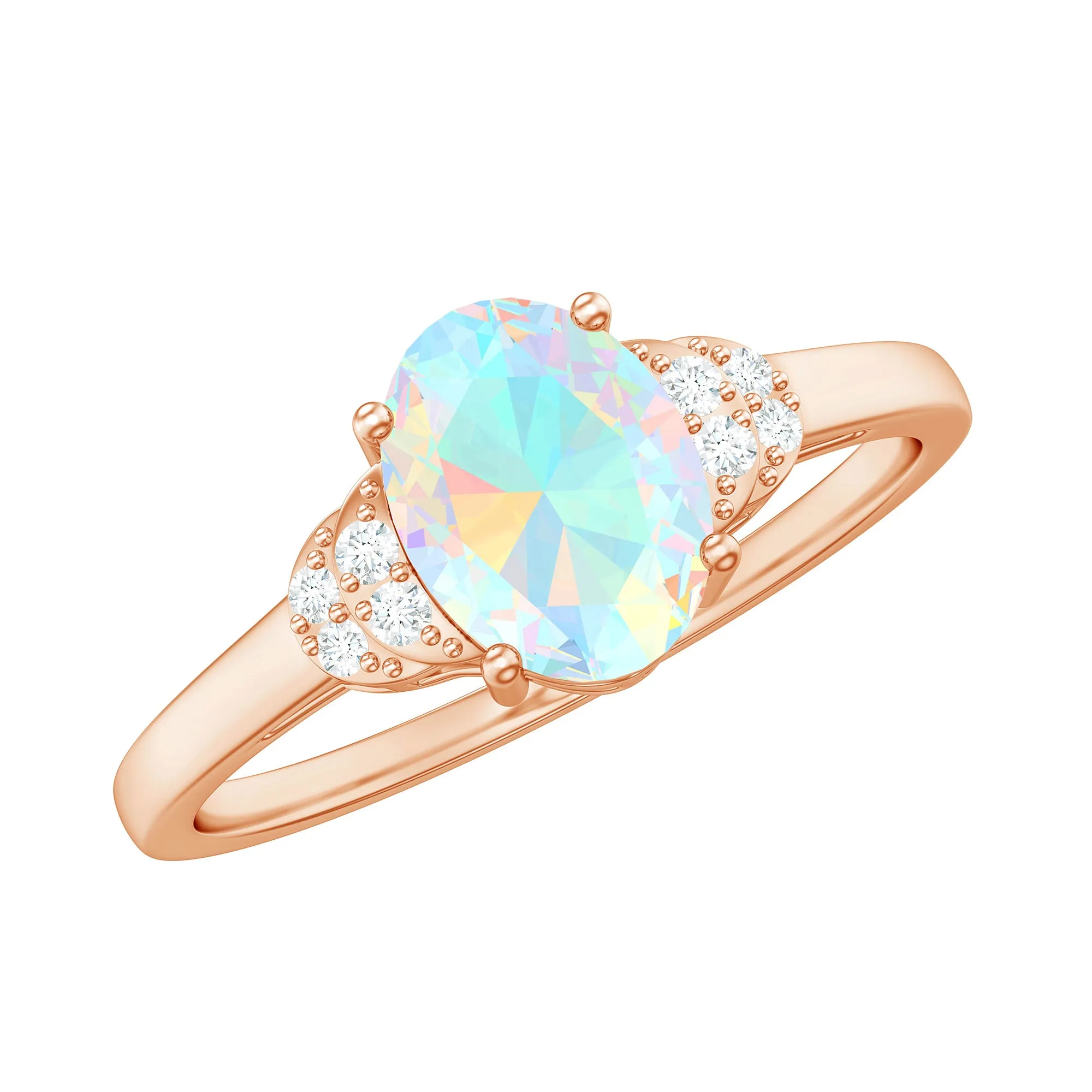1.25 CT Oval Cut Ethiopian Opal Engagement Ring with Moissanite Collar