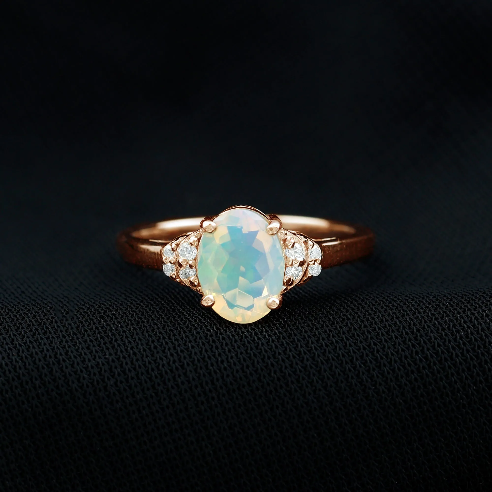 1.25 CT Oval Cut Ethiopian Opal Engagement Ring with Moissanite Collar