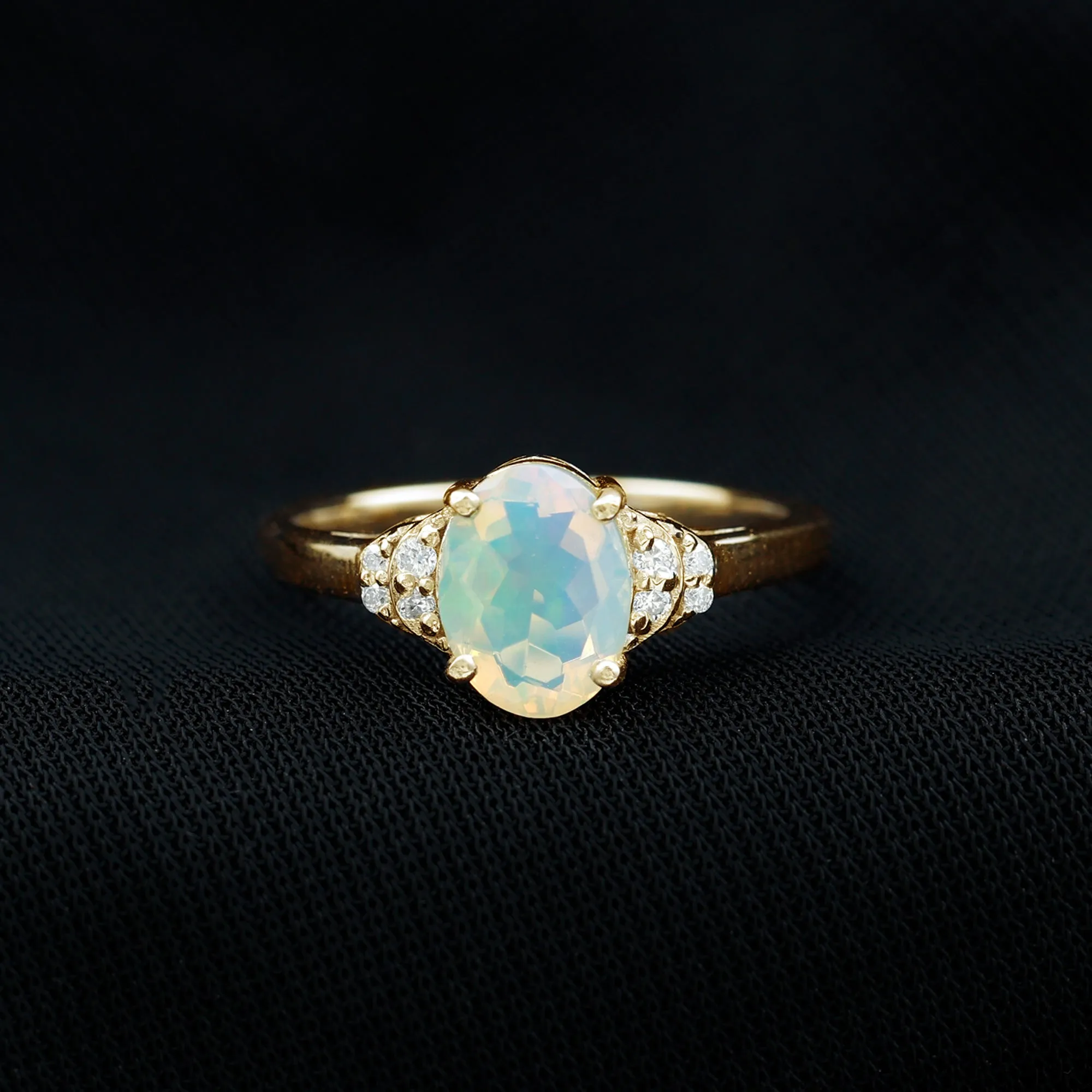 1.25 CT Oval Cut Ethiopian Opal Engagement Ring with Moissanite Collar