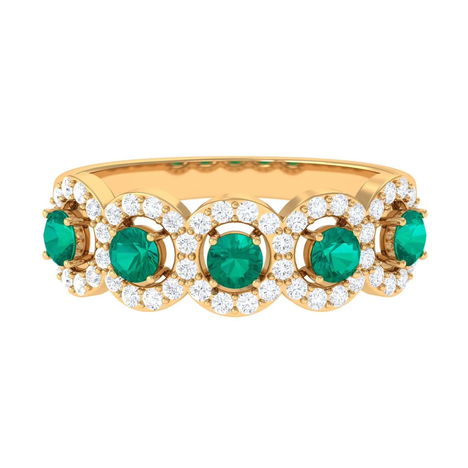 1.25 CT Round shape Emerald and Diamond Halo Classic Band Ring