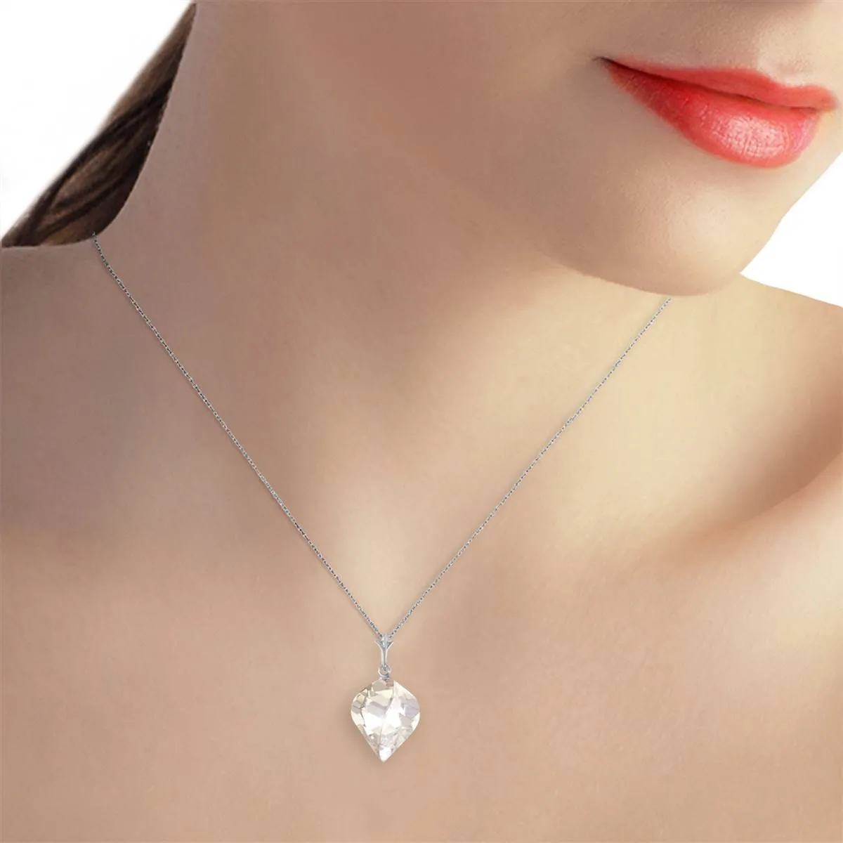 12.8 Carat 14K Solid White Gold Necklace Twisted Briolette White Topaz