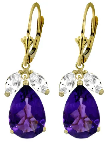 13 Carat 14K Solid White Gold Leverback Earrings Amethyst White Topaz