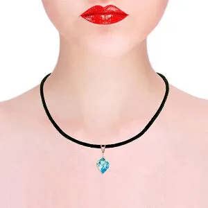 13.91 Carat 14K Solid Rose Gold Leather Necklace Diamond Blue Topaz
