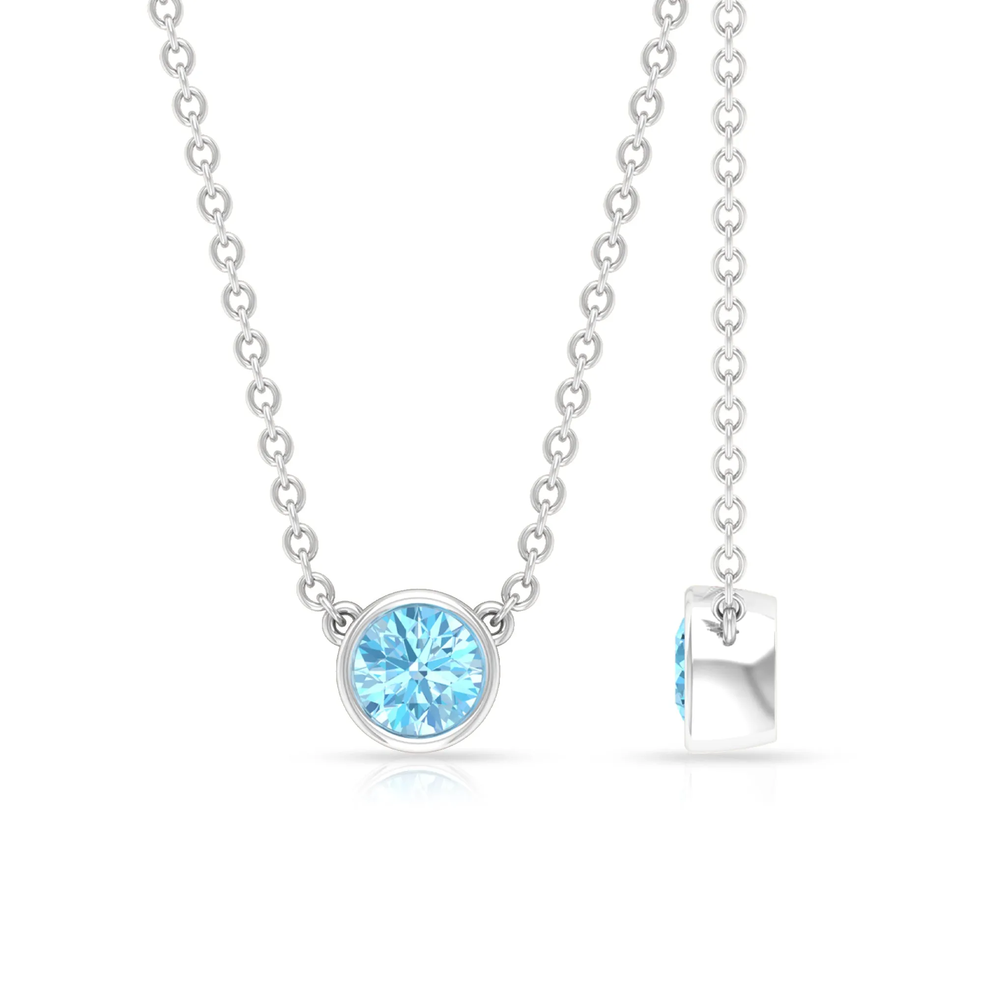 1/4 CT Round Aquamarine Solitaire Necklace in Gold