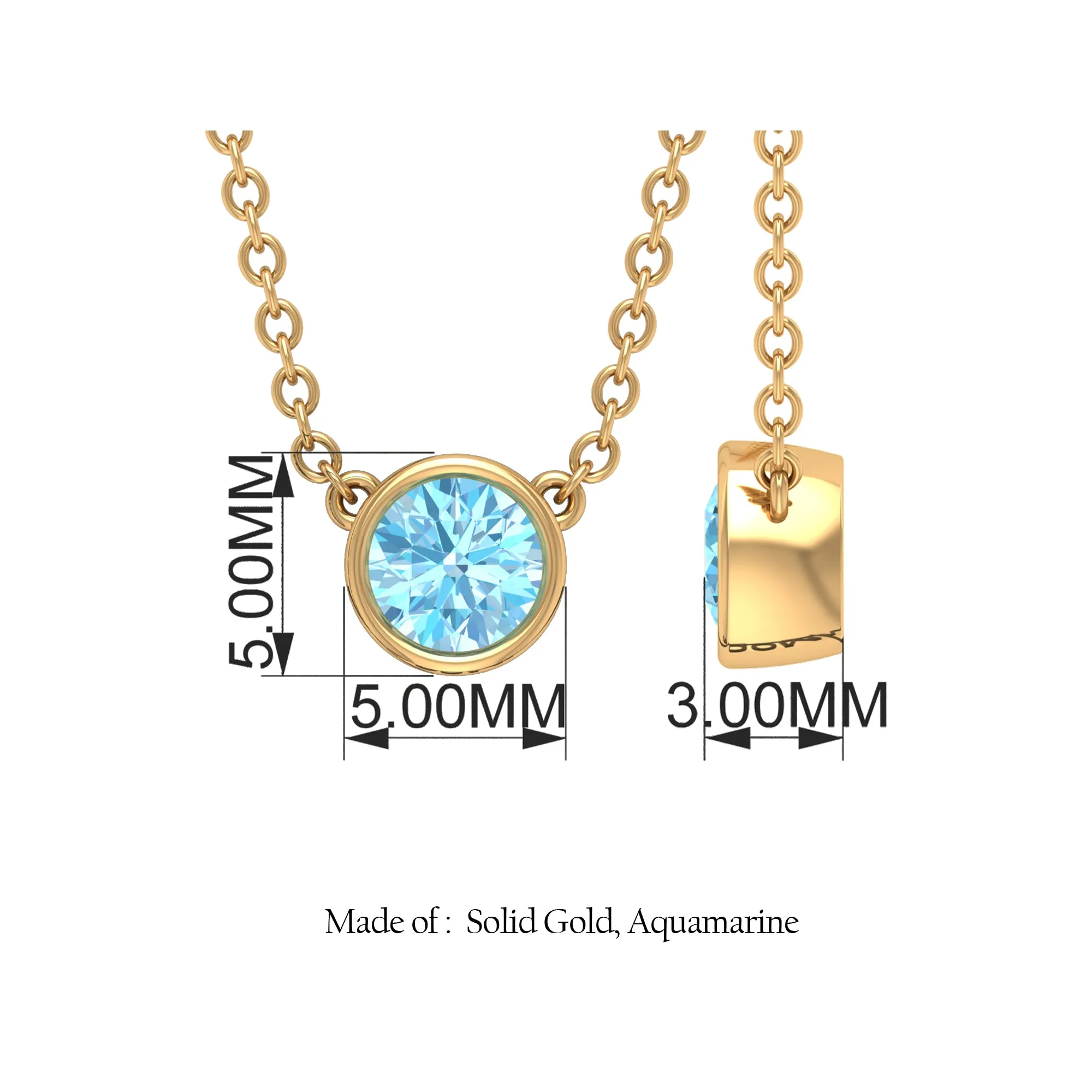 1/4 CT Round Aquamarine Solitaire Necklace in Gold