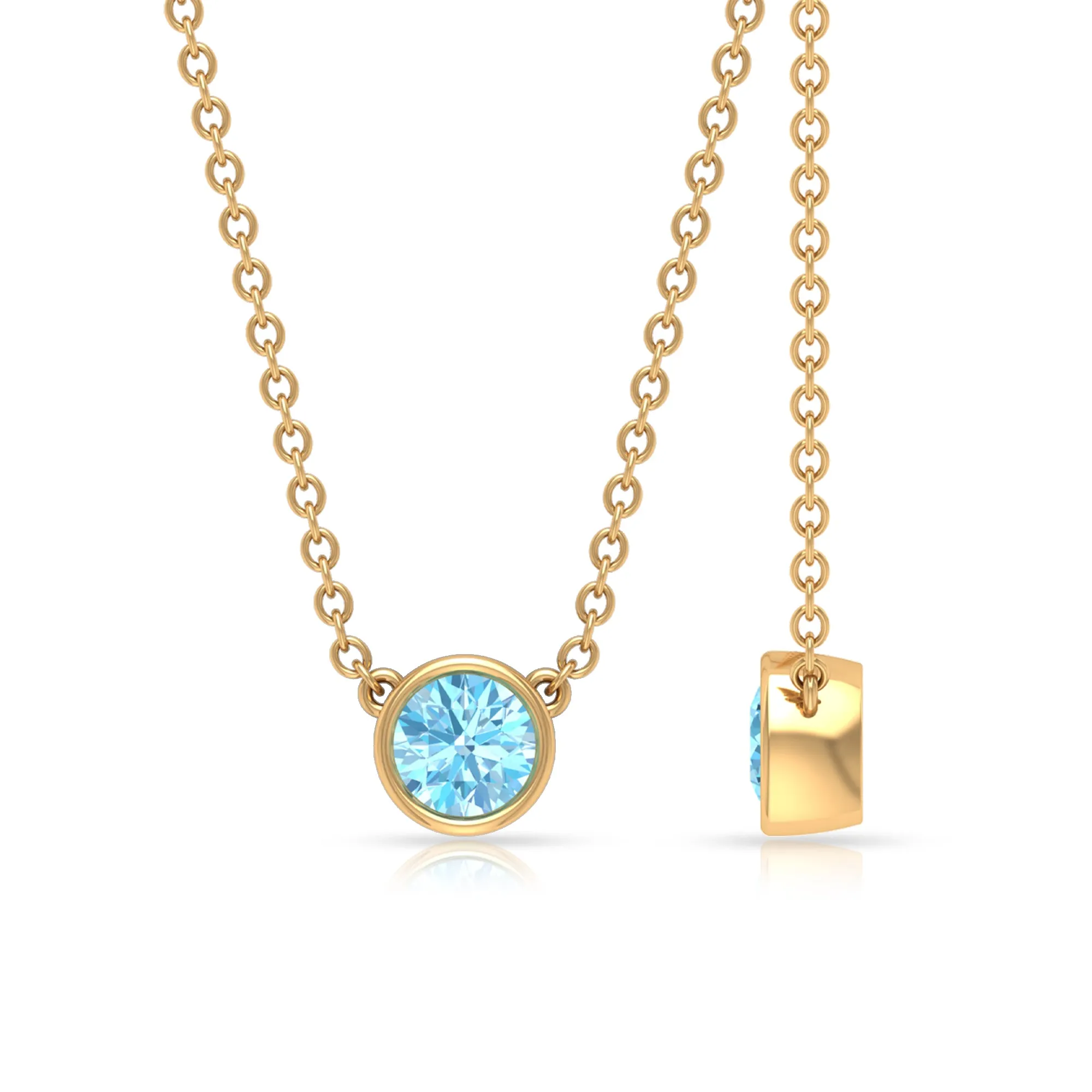 1/4 CT Round Aquamarine Solitaire Necklace in Gold