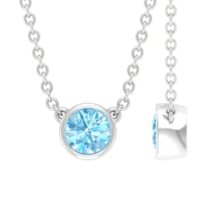 1/4 CT Round Aquamarine Solitaire Necklace in Gold