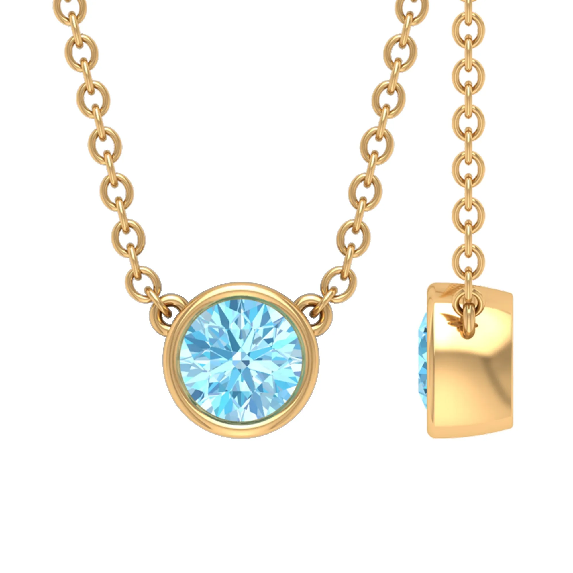 1/4 CT Round Aquamarine Solitaire Necklace in Gold