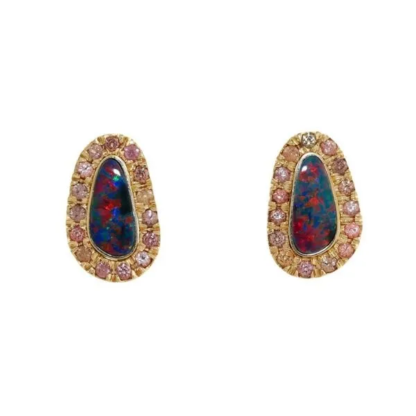 14K Australian Blue Opal x Peach Sapphire Earrings