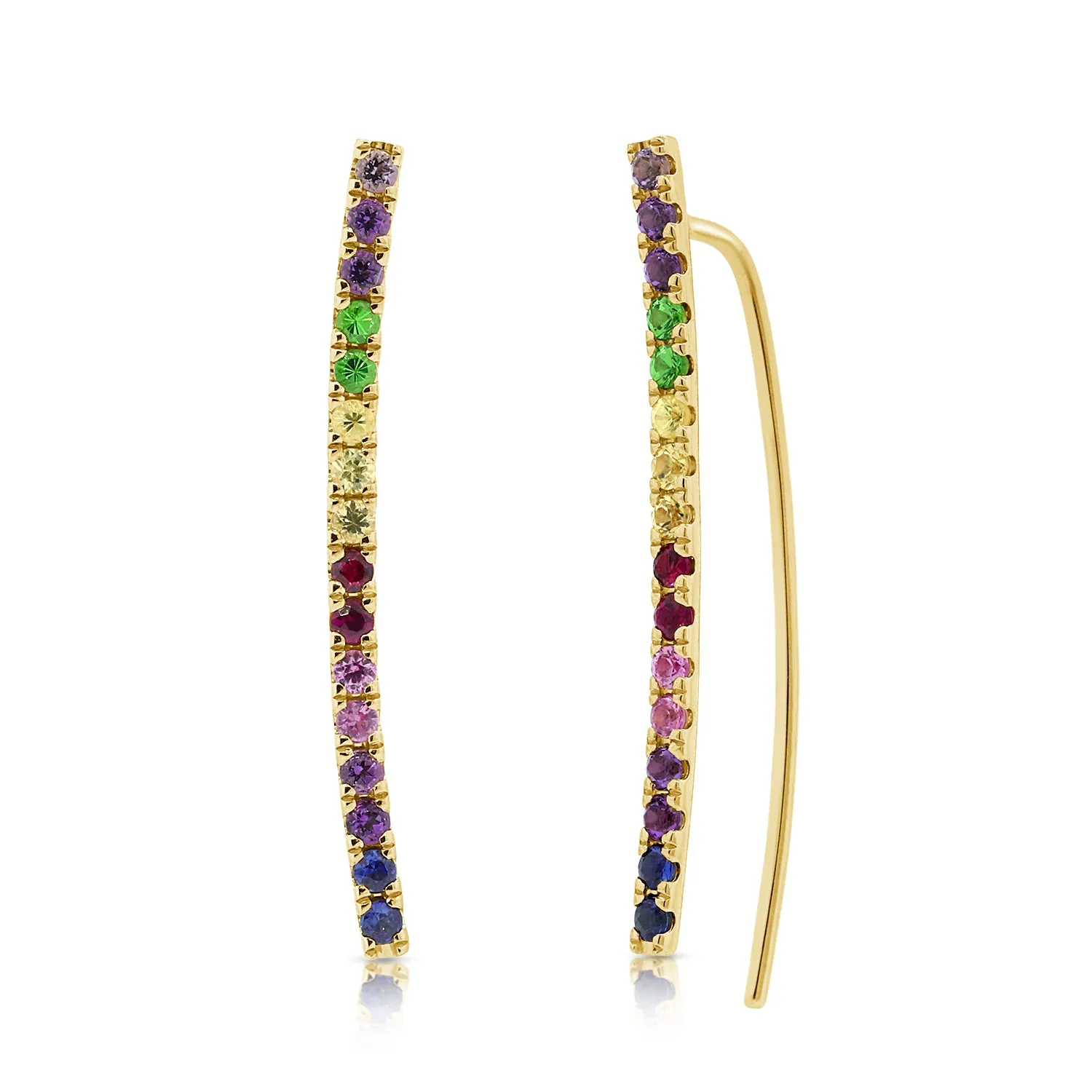 14K Gold & Multi-Sapphire Ear Climber Earrings - 0.56ct