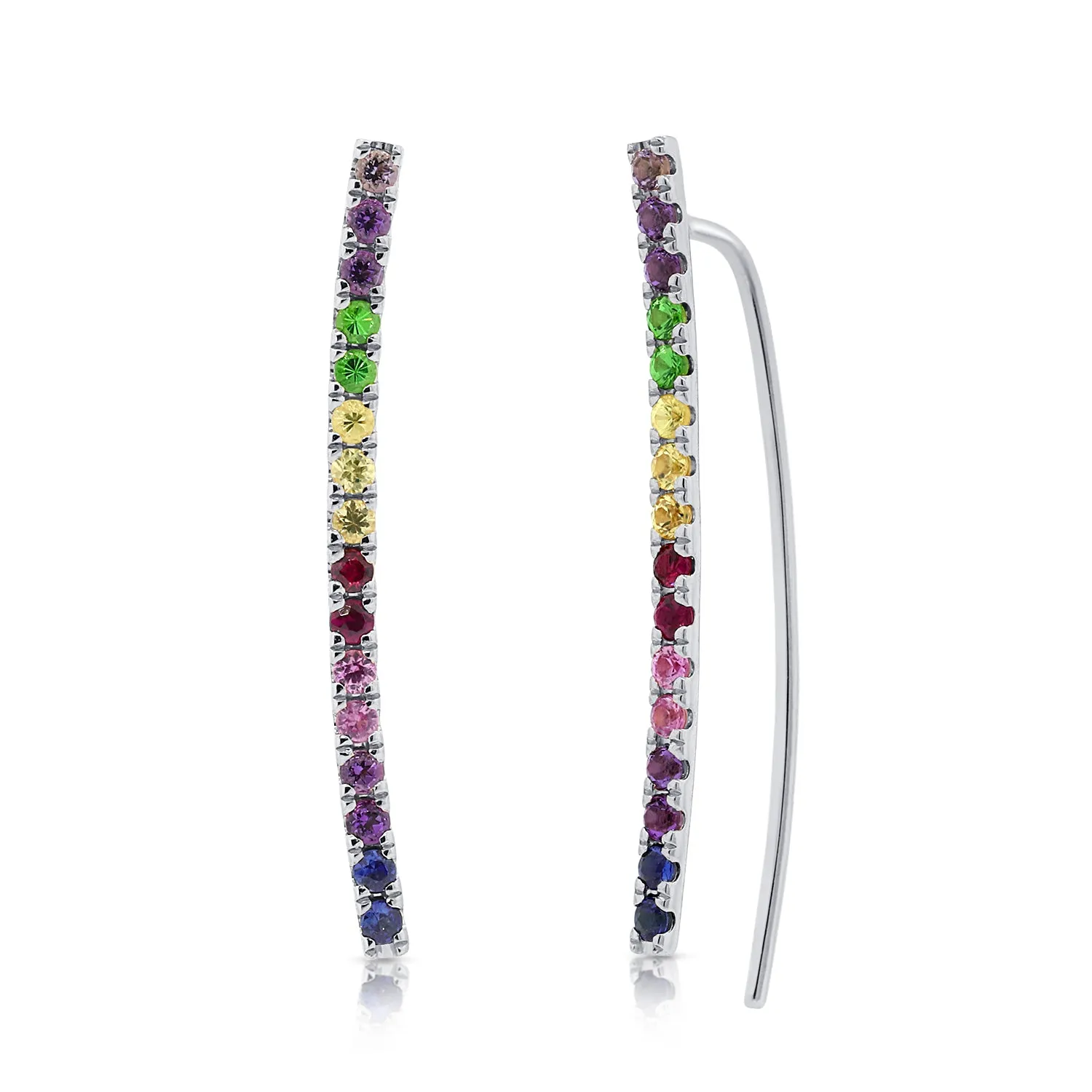 14K Gold & Multi-Sapphire Ear Climber Earrings - 0.56ct