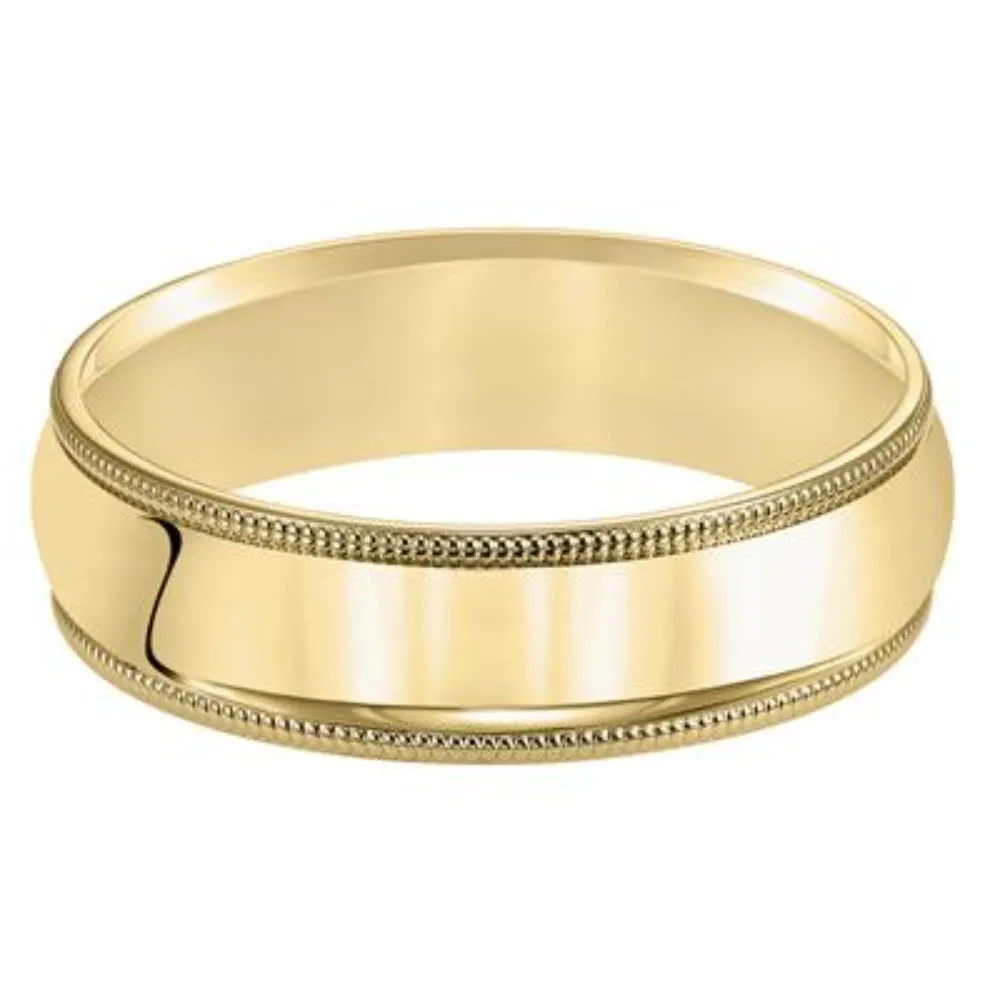 14k Gold Wedding Band with Milgrain Edge 6mm