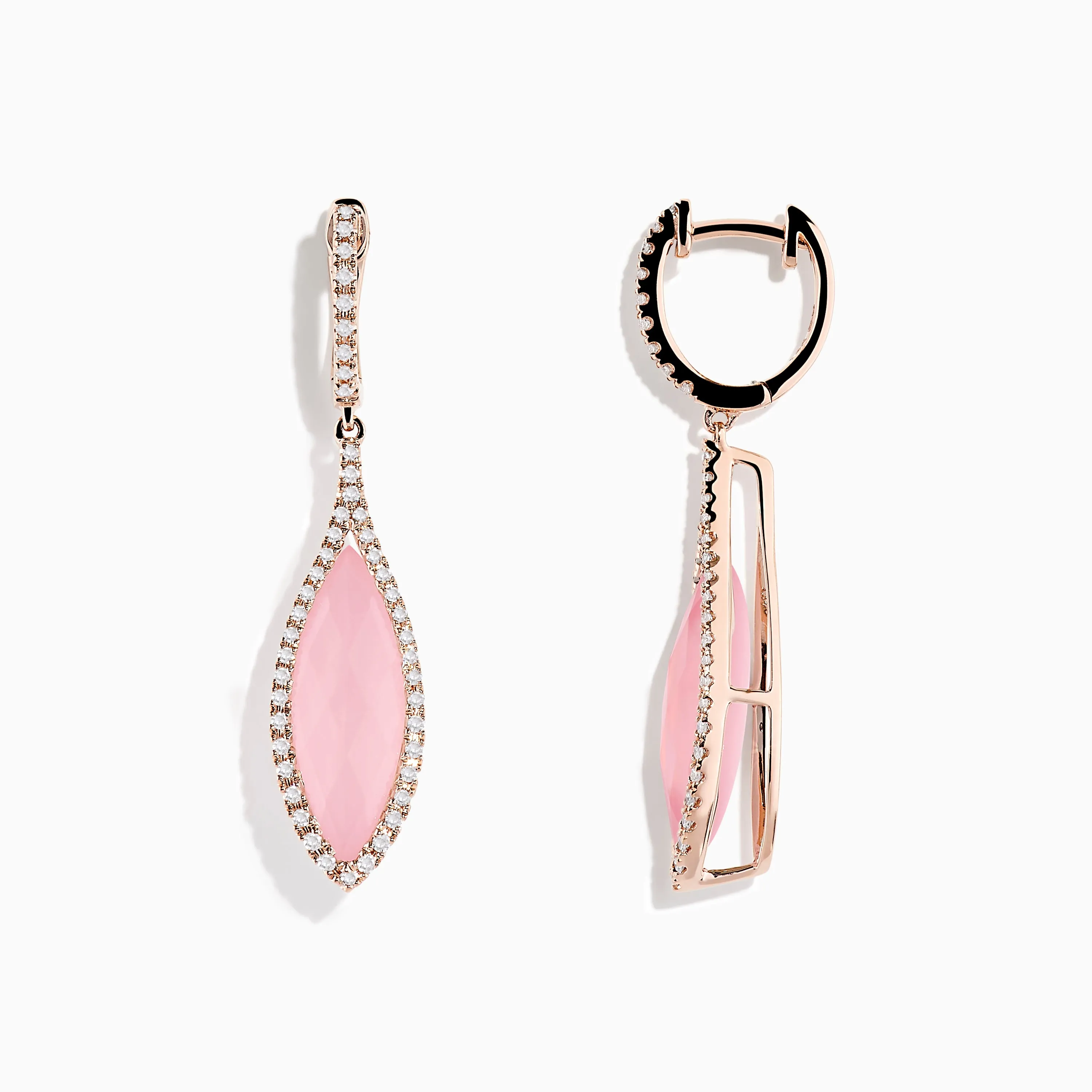 14K Rose Gold Rose Quartz and Diamond Earrings