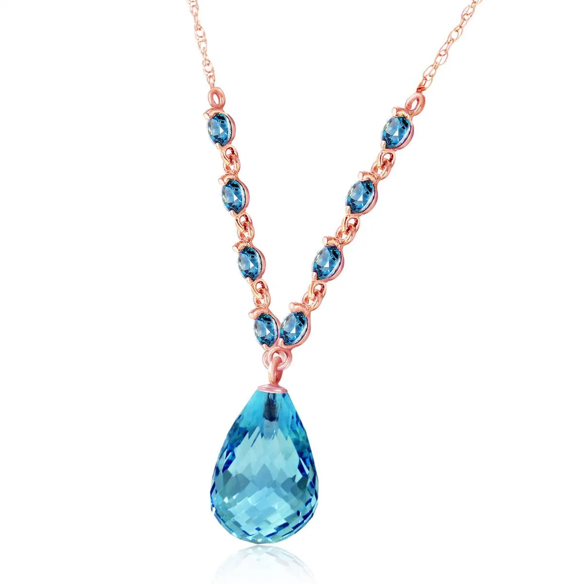 14K Solid Rose Gold Blue Topaz Genuine Necklace