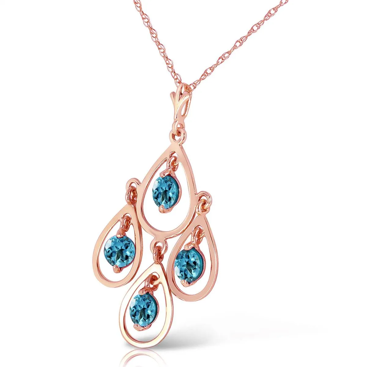 14K Solid Rose Gold Blue Topaz New Jewelry Series Necklace