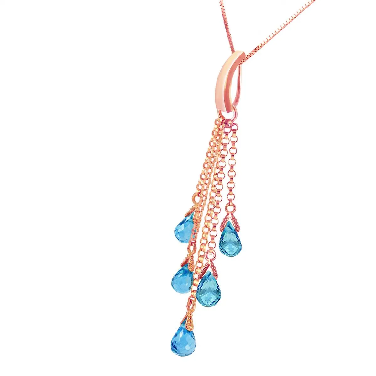 14K Solid Rose Gold Briolette Blue Topaz Necklace Class