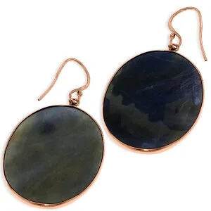 14K Solid Rose Gold Fish Hook Sapphire Gemstone Earrings