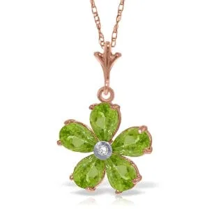 14K Solid Rose Gold Necklace w/ Natural Peridots & Diamond