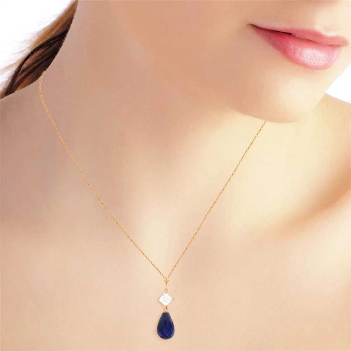 14K Solid Rose Gold Necklace w/ Rose Topaz & Sapphire