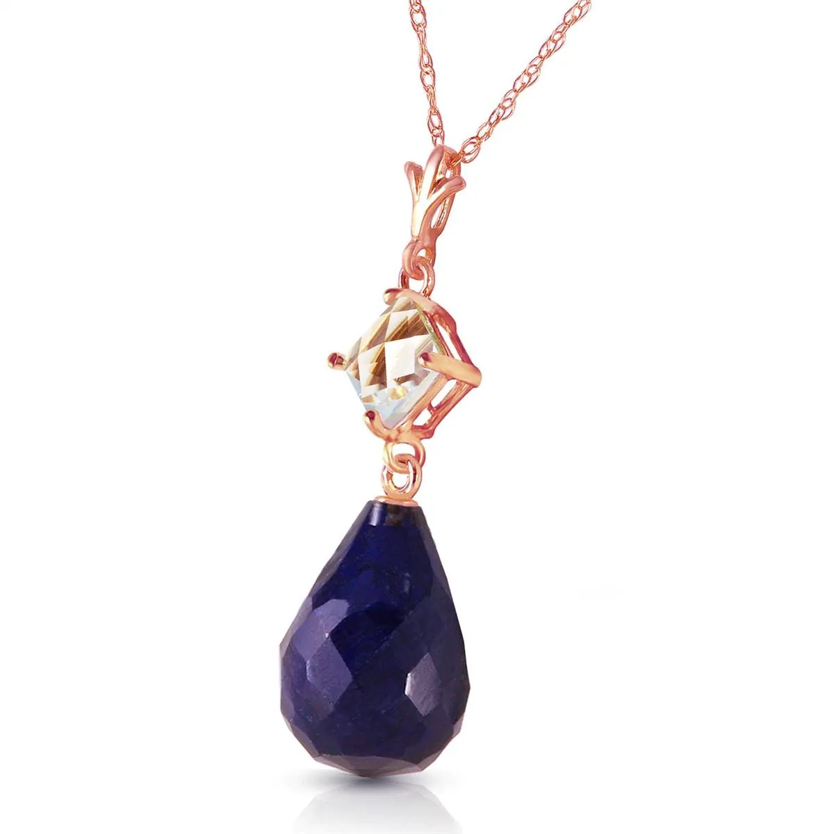 14K Solid Rose Gold Necklace w/ Rose Topaz & Sapphire