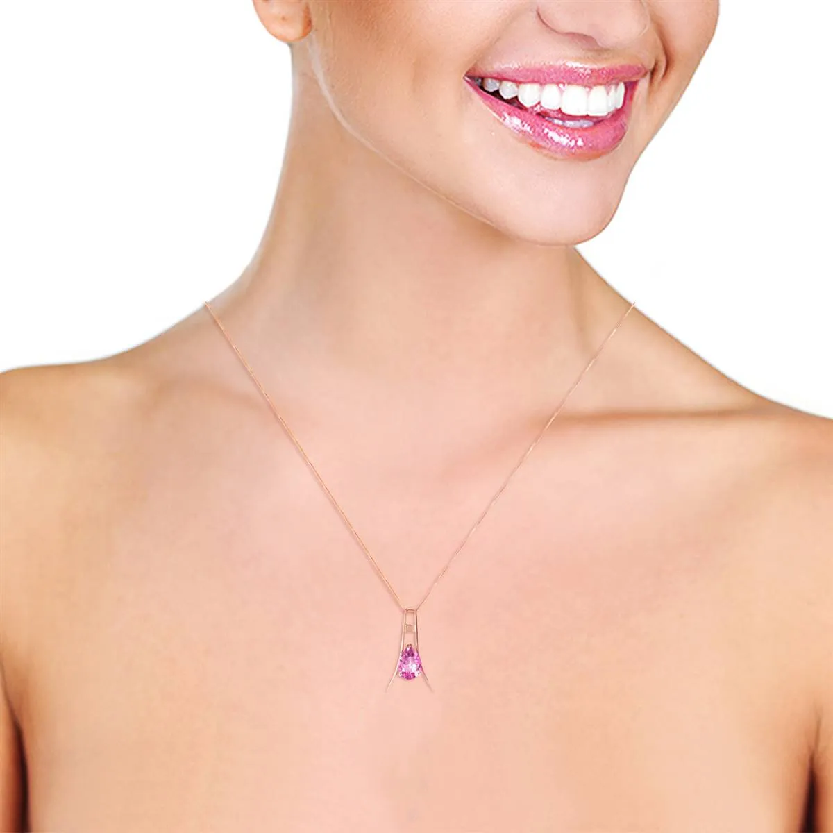 14K Solid Rose Gold Pink Topaz Necklace Gemstone Class Classic