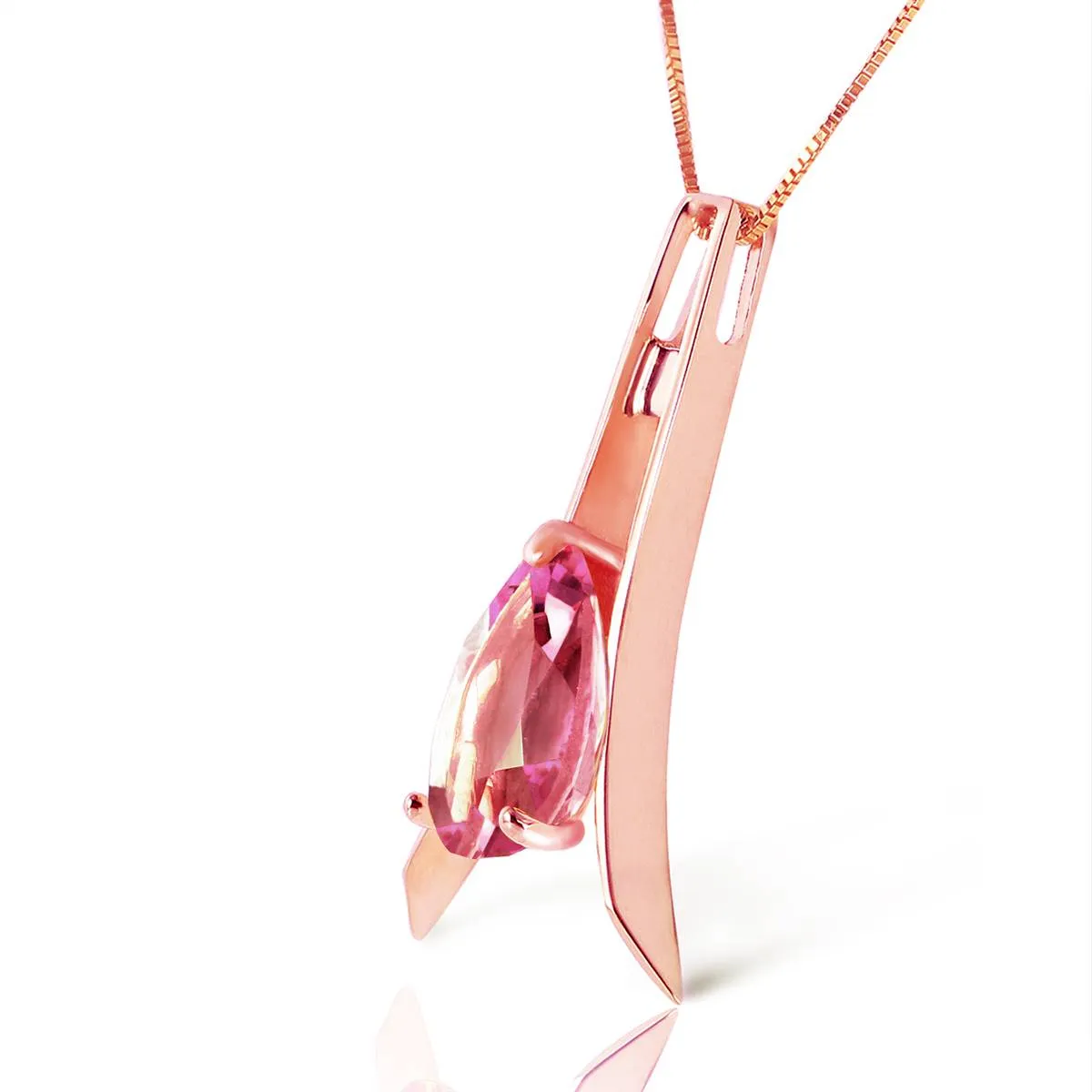 14K Solid Rose Gold Pink Topaz Necklace Gemstone Class Classic