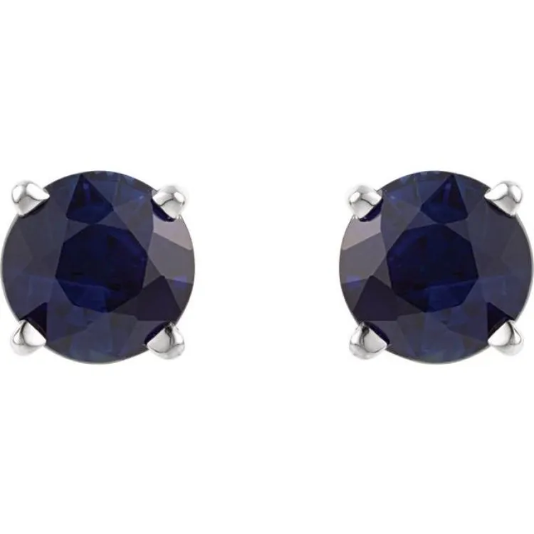 14K White 5 mm Lab-Grown Blue Sapphire Stud Earrings with Friction Post