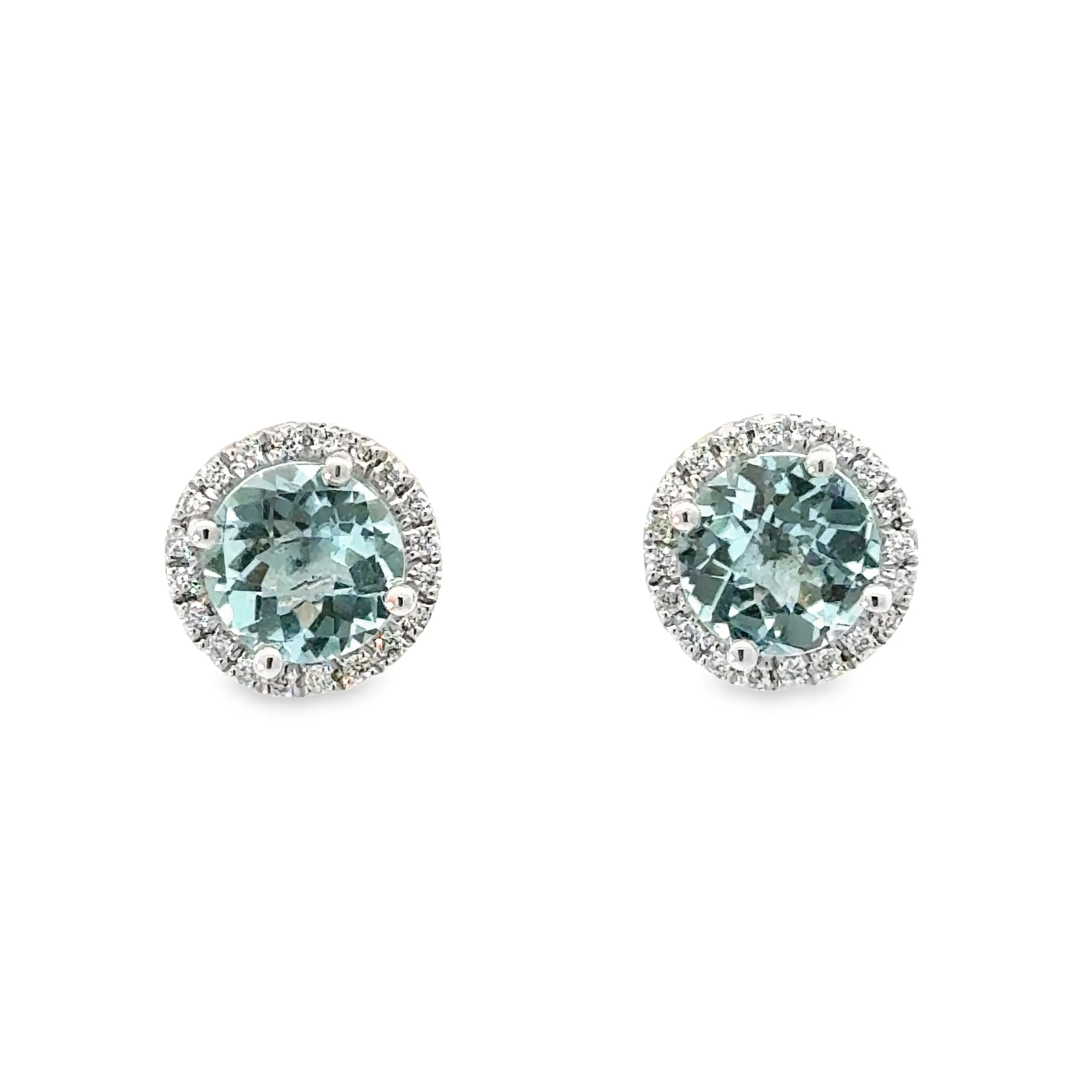 14k White Gold Aquamarine And Diamond Halo Earrings